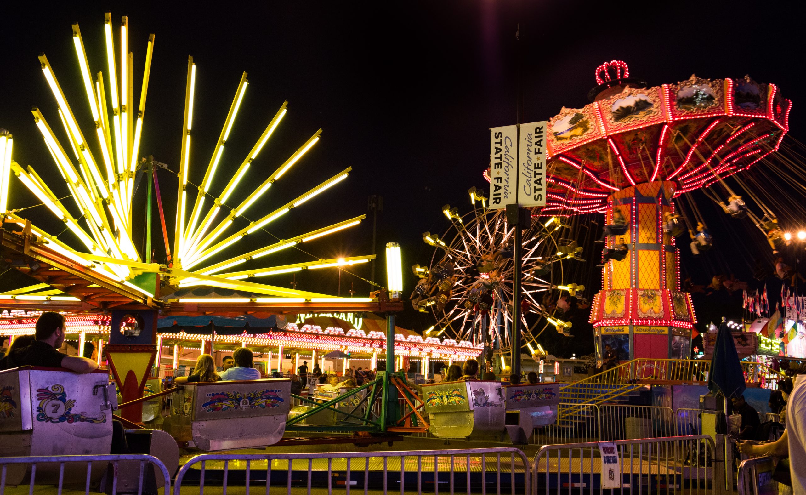 Rides at night 01 at CA State Fair - approved for media use