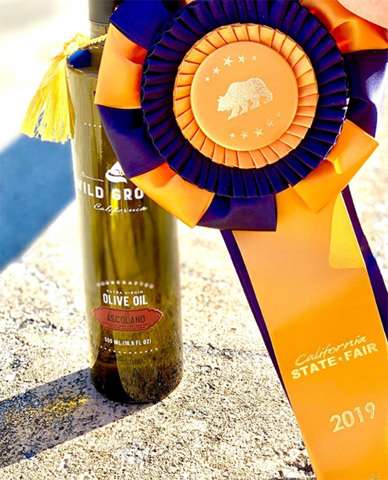 Wild Groves olive oil with ca state fair ribbon
