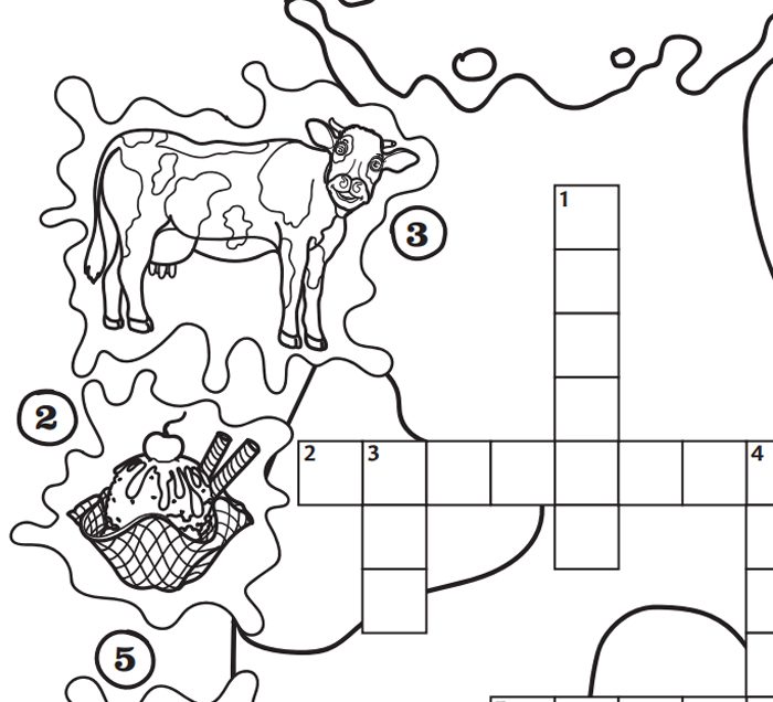 Illustrated cow and dairy products crossword puzzle
