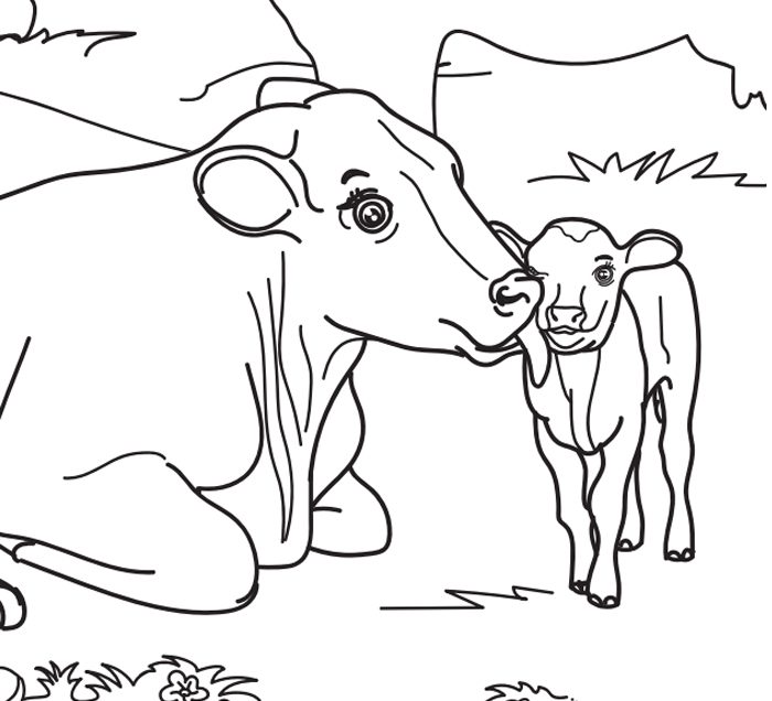 Illustrated mother cow with a baby cow