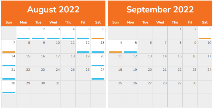 Raging Waters August and September 2022 Calendar