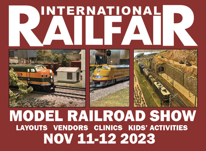 International Railfair. Model Railroad Show. Vendors, clinics, kids activities. Nov 11-12,, 2023