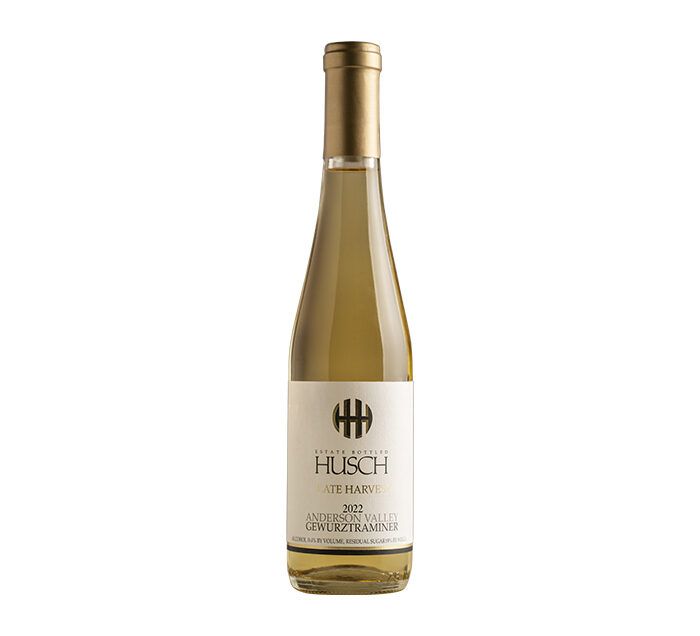 A bottle of Husch Vineyards on an isolated white background