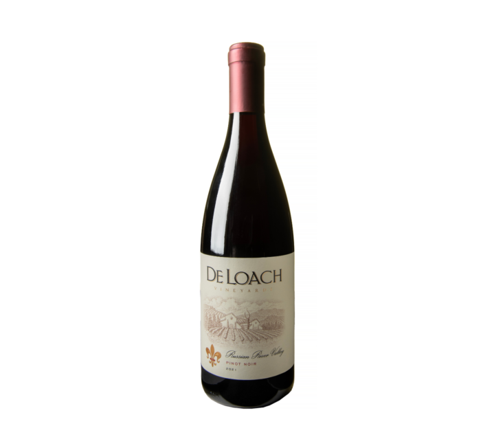 A bottle of De Loach PN on an isolated white background