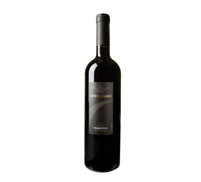 A bottle of Lewis Grace Primitivo on an isolated white background